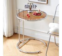 KhUkhu Mesa Auxiliar De Vidrio, Mesa Auxiliar Redonda con Asa Y Marco De Metal, Mesa De Sofá En Forma De C con Altura Ajustable, Mesa De Centro Pequeña con Tablero De Vidrio Templado,C