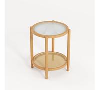 KhUkhu Mesa Auxiliar Redonda De Ratán, Estilo Bohemio, Estilo Rústico, con Espacio De Almacenamiento Y Estructura De Madera Maciza para Sala De Estar, Balcón Y Dormitorio.,A