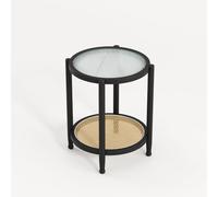 KhUkhu Mesa Auxiliar Redonda De Ratán, Estilo Bohemio, Estilo Rústico, con Espacio De Almacenamiento Y Estructura De Madera Maciza para Sala De Estar, Balcón Y Dormitorio.,B