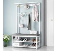 KHUKHU Perchero De Metal con Zapatero, Perchero Industrial con Banco, Resistente con Ganchos, Fácil De Montar, For Entrada, Pasillo, Sala De Estar, Dormitorio(White Gray,80cm)