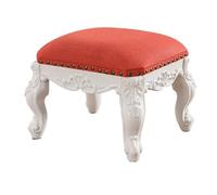 KhUkhu Reposapiés De Madera con 4 Patas De Madera, Taburete De Sofá con Decoración Europea, Reposapiés Acolchado Tallado Vintage, Reposapiés Otomano Pequeño De Cuero Blanco Crema,Naranja