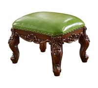 KhUkhu Reposapiés De Madera con 4 Patas De Madera, Taburete De Sofá con Decoración Europea, Reposapiés Acolchado Tallado Vintage, Reposapiés Otomano Pequeño De Cuero Blanco Crema,Verde