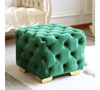 KhUkhu Reposapiés Otomano De Terciopelo con Botones Cuadrados Y Mechones - Reposapiés Cúbico Tapizado para Mesa De Centro para Sala De Estar O Dormitorio,Verde