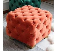 KhUkhu Reposapiés Otomano De Terciopelo con Botones Cuadrados Y Mechones - Reposapiés Cúbico Tapizado para Mesa De Centro para Sala De Estar O Dormitorio,Naranja