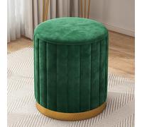 KhUkhu Reposapiés Otomano Pequeño De Terciopelo, Taburete Redondo Tapizado para Sala De Estar, Dormitorio, Taburete Otomano Moderno Redondo De Terciopelo, Verde