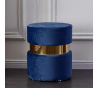 KhUkhu Reposapiés Redondo Moderno De Terciopelo, Cómodo Y Grueso, Tapizado, Taburete Bajo con Mechones Y Borde Dorado,Navy Blue