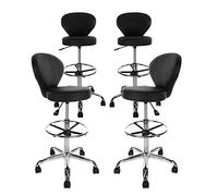 KHUKHU Silla de Dibujo con Respaldo, reposapiés Ajustable en Altura, Taburete con Ruedas, cojín Grueso for Cocina, Bar, hogar, etc.(Round Backrest,4PK)