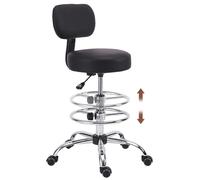 KHUKHU Silla de Dibujo con Respaldo, reposapiés Ajustable en Altura, Taburete con Ruedas, cojín Grueso for Cocina, Bar, hogar, etc.(Square Backrest,1PK)
