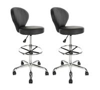 KHUKHU Silla de Dibujo con Respaldo, reposapiés Ajustable en Altura, Taburete con Ruedas, cojín Grueso for Cocina, Bar, hogar, etc.(Round Backrest,2PK)
