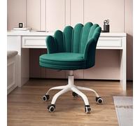 KhUkhu Silla De Escritorio De Terciopelo, Silla De Tocador con Respaldo De Barril con Mechones, Sillón Ajustable con Acento De Terciopelo, Silla Giratoria De Oficina para Oficina En Casa,Dark Green