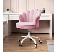 KhUkhu Silla De Escritorio De Terciopelo, Silla De Tocador con Respaldo De Barril con Mechones, Sillón Ajustable con Acento De Terciopelo, Silla Giratoria De Oficina para Oficina En Casa,Rosado