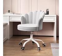 KhUkhu Silla De Escritorio De Terciopelo, Silla De Tocador con Respaldo De Barril con Mechones, Sillón Ajustable con Acento De Terciopelo, Silla Giratoria De Oficina para Oficina En Casa,Light Grey