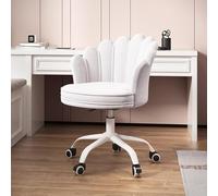 KhUkhu Silla De Escritorio De Terciopelo, Silla De Tocador con Respaldo De Barril con Mechones, Sillón Ajustable con Acento De Terciopelo, Silla Giratoria De Oficina para Oficina En Casa,Blanca
