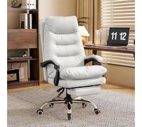 KHUKHU Silla de Escritorio ejecutiva con Respaldo Alto, cómoda for Oficina, con reposapiés, giratoria, for Juegos de computadora(White)