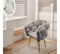 KHUKHU Silla de Escritorio Moderna de Terciopelo con Acento, sillón tapizado con capitoné, sillas de Comedor, tocador con capitoné y Patas de Metal Dorado for Sala de Estar, Restaurante.(Gray)
