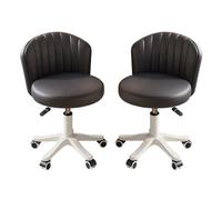 KHUKHU Silla de Escritorio pequeña y Redonda con Ruedas, sin Brazos, cómoda, for tocador, sin Respaldo, de Piel sintética, con Altura Ajustable, giratoria, for Trabajo y SPA.(Black,2 with backrest)