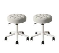 KHUKHU Silla de Escritorio pequeña y Redonda con Ruedas, sin Brazos, cómoda, for tocador, sin Respaldo, de Piel sintética, con Altura Ajustable, giratoria, for Trabajo y SPA.(Gray,1 Without backrest)