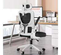 KHUKHU Silla de Oficina de Malla con Respaldo Alto, ergonómica, Soporte Lumbar y reposabrazos abatibles, reposacabezas Ajustable for el hogar, giratoria, for Juegos y Trabajo.(Black White)