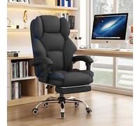 KHUKHU Silla de Oficina ejecutiva con Respaldo Alto, sillas for Juegos de computadora, Escritorio de Cuero con reposapiés, Silla de Trabajo ergonómica Grande y Alta(Black)