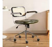 KhUkhu Silla De Oficina Moderna para El Hogar, Silla De Escritorio Tapizada De Cuero De PU, Silla De Computadora Giratoria Ajustable con Soporte De Respaldo Medio De Ratán,Verde