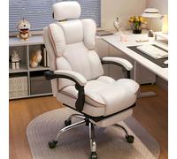 KHUKHU Silla ejecutiva de Oficina con Respaldo Alto, Ajustable, for computadora de Escritorio Grande y Alta, giratoria, de Cuero PU(White)