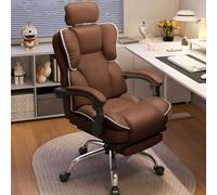 KHUKHU Silla ejecutiva de Oficina con Respaldo Alto, Ajustable, for computadora de Escritorio Grande y Alta, giratoria, de Cuero PU(Brown White)