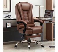 KHUKHU Silla ejecutiva de Oficina con Respaldo Alto, Ajustable, for computadora de Escritorio Grande y Alta, giratoria, de Cuero PU(Brown)