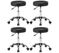 KHUKHU Silla giratoria hidráulica Ajustable con cojín y Ruedas, de Cuero sintético, Ideal for Oficina, Tatuajes, masajes, tratamientos faciales y SPA.(4 Pack)