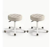 KHUKHU Silla pequeña Redonda con Ruedas, de Piel sintética, Altura Ajustable, giratoria, for Trabajo de Dibujo, salón, Oficina en casa.(Grey,Pack of 2)