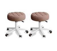 KHUKHU Silla pequeña Redonda con Ruedas, taburetes giratorios de Piel sintética, Altura Ajustable, for Trabajo, SPA y salón.(Brown,2 Pack)
