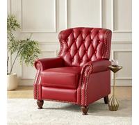 KHUKHU Sillón reclinable de Cuero Genuino con Patas de Madera Maciza, Moderno, Ajustable, con Respaldo y reposabrazos con decoración de Remaches, sofá Individual for Sala de Estar.(Wine Red,1)