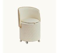 KhUkhu Taburete De Tocador con Respaldo Plegable Y Almacenamiento, Taburete De Tocador Redondo con Respaldo, Taburete De Almacenamiento con Ruedas, Taburete De Tocador con Ruedas,Creamy White
