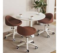 KHUKHU Taburete Giratorio ergonómico con Altura Ajustable, Ruedas Ultra silenciosas y cojín Acolchado de Piel sintética, Ideal for salón, Oficina y masajes.(Brown,Set of 3)
