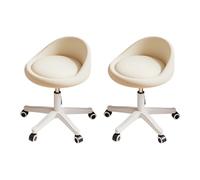 KHUKHU Taburete Giratorio ergonómico con Altura Ajustable, Ruedas Ultra silenciosas y cojín Acolchado de Piel sintética, Ideal for salón, Oficina y masajes.(Beige,Set of 2)