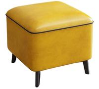 KhUkhu Taburete Otomano Pequeño con Reposapiés, Taburete con Reposapiés En Forma De Cubo, Banco con Reposapiés Cuadrado con Mechones De Cuero, Taburete para Cambiar Zapatos, para Dormitorio,Amarillo