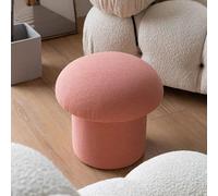 KhUkhu Taburete Redondo De Tela De Lana De Cordero con Forma De Hongo, Taburete De Madera Maciza, Taburete Suave con Reposapiés para Sala De Estar, Dormitorio, Estudio, Cocina Y Balcón,Rosado,Small
