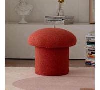 KhUkhu Taburete Redondo De Tela De Lana De Cordero con Forma De Hongo, Taburete De Madera Maciza, Taburete Suave con Reposapiés para Sala De Estar, Dormitorio, Estudio, Cocina Y Balcón,Rojo,Small
