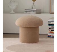 KhUkhu Taburete Redondo De Tela De Lana De Cordero con Forma De Hongo, Taburete De Madera Maciza, Taburete Suave con Reposapiés para Sala De Estar, Dormitorio, Estudio, Cocina Y Balcón,Caqui,Large