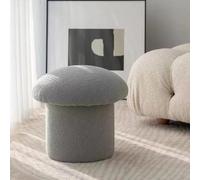 KhUkhu Taburete Redondo De Tela De Lana De Cordero con Forma De Hongo, Taburete De Madera Maciza, Taburete Suave con Reposapiés para Sala De Estar, Dormitorio, Estudio, Cocina Y Balcón,Gris,Large