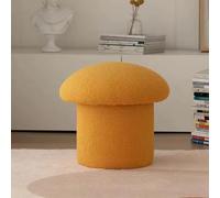KhUkhu Taburete Redondo De Tela De Lana De Cordero con Forma De Hongo, Taburete De Madera Maciza, Taburete Suave con Reposapiés para Sala De Estar, Dormitorio, Estudio, Cocina Y Balcón,Amarillo,Small