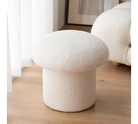 KhUkhu Taburete Redondo De Tela De Lana De Cordero con Forma De Hongo, Taburete De Madera Maciza, Taburete Suave con Reposapiés para Sala De Estar, Dormitorio, Estudio, Cocina Y Balcón,Blanca,Small