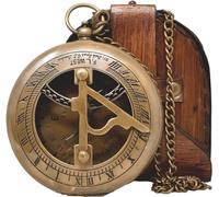 KHUMYAYAD Brújula de reloj de sol de latón de 3 pulgadas con brújula de cuero puro, réplica náutica antigua