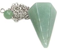 Khushboo Enterprise - Péndulo de cristal de aventurina verde con cadena, punta hexagonal de 1.5 a 2 pulgadas, péndulo radiestesia para adivinación, meditación, curación de chakras