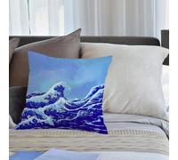 KHWEJ Fundas Cojines 45x45 cm,Gran Ola de Kanagawa en Color Azul Marino, Gran Tsunami en el océano con patrón de Ci,Fundas de Almohada con Estampado Fundas Cojines Sofa para sofá, Dormitorio, Oficina