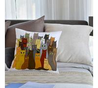 KHWEJ Fundas Cojines 45x45 cm,Grupo de Gatos Dibujados a Mano. Ilustración Vectorial. Color,Fundas de Almohada con Estampado Fundas Cojines Sofa para sofá, Dormitorio, Oficina