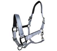 Kia Ora Cabestablo de satén para caballos, acolchado para pony, COB, completo, ajustable con accesorios de zinc (gris, pony)