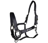 Kia Ora Cabestablo de satén para caballos, acolchado para pony, COB, completo, ajustable con accesorios de zinc (negro, COB)