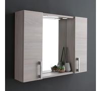 Kiamami Valentina Espejo de baño con Almacenamiento y 2 estantes Laterales en Roble Gris