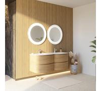 Kiamami Valentina Lavabo Doble Curvo DE Roble DE 140CM con Mueble DE BAÑO DE Resina | LOS Angeles