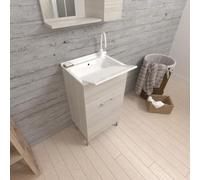 Kiamami Valentina - Lavadero 45 cm con 1 puerta efecto madera gris y lavabo con tabla extraíble | Pratico